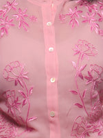 Load image into Gallery viewer, Seva Chikan Hand Embroidered Pink Georgette Lucknowi Chikankari Shirt-SCL0513