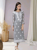 Load image into Gallery viewer, Seva Chikan Hand Embroidered Georgette Lucknowi Chikan Kurti With Slip