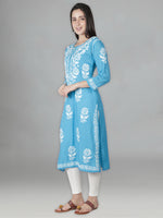 Load image into Gallery viewer, Seva Chikan Hand Embroidered Firozi Blue Modal Cotton Lucknowi Chikankari Kurta-SCL4345