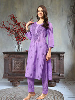 Load image into Gallery viewer, Seva Chikan Hand Embroidered Cotton Lucknowi Chikankari Kurta Set
