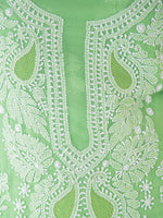 Load image into Gallery viewer, Seva Chikan Hand Embroidered Light Green Cotton Lucknowi Chikan Unstitched Suit Piece-SCL1490