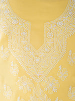 Load image into Gallery viewer, Seva Chikan Hand Embroidered Yellow Cotton Lucknowi Chikan Unstitched Suit Piece SCL1498