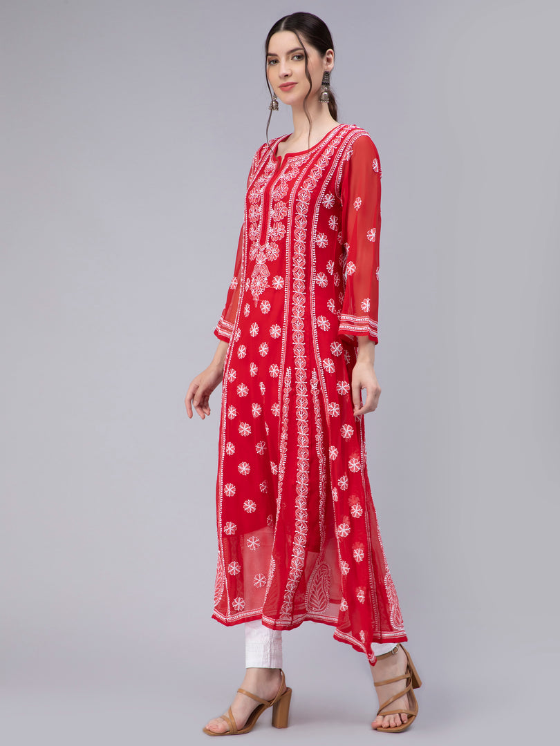 Seva Chikan Hand Embroidered Georgette Lucknowi Chikankari Anarkali Kurta