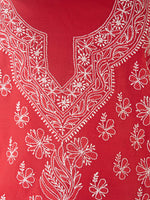 Load image into Gallery viewer, Seva Chikan Hand Embroidered Red Cotton Lucknowi Chikan Unstitched Suit Piece-SCL1510