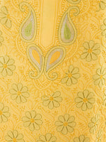 Load image into Gallery viewer, Seva Chikan Hand Embroidered Yellow Cotton Lucknowi Chikan Unstitched Suit Piece-SCL1536