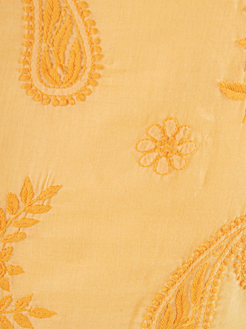 Seva Chikan Hand Embroidered Mustard Cotton Lucknowi Chikan Unstitched Suit Piece-SCL1544
