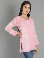 Load image into Gallery viewer, Seva Chikan Hand Embroidered  Georgette Lucknowi Chikan Top With Slip