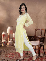 Load image into Gallery viewer, Seva Chikan Hand Embroidered Georgette Lucknowi Chikankari kurta with Slip