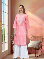 Load image into Gallery viewer, Seva Chikan Hand Embroidered Terivoil Cotton Lucknowi Chikan Kurti