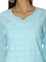 Load image into Gallery viewer, Seva Chikan Hand Embroidered Sea Green Cotton Lucknowi Chikan Top-SCL0985