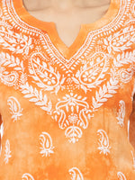 Load image into Gallery viewer, Seva Chikan Hand Embroidered Orange Rayon Lucknowi Chikankari Short Top-SCL2013