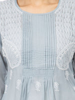 Load image into Gallery viewer, Seva Chikan Hand Embroidered Grey Cotton Lucknowi Chikankari Short Top-SCL2015
