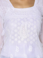 Load image into Gallery viewer, Seva Chikan Hand Embroidered White Cotton Lucknowi Chikan Short Kurti SCL1014