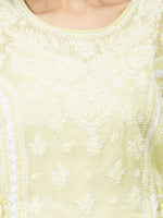 Load image into Gallery viewer, Seva Chikan Hand Embroidered Lemon Cotton Lucknowi Chikankari Short Top-SCL2044