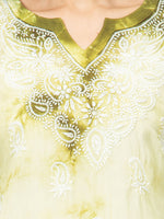 Load image into Gallery viewer, Seva Chikan Hand Embroidered Green Rayon Lucknowi Chikan Top-SCL2194