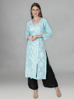 Load image into Gallery viewer, Seva Chikan Hand Embroidered Red Cotton Chikankari Angarkha Style Kurta