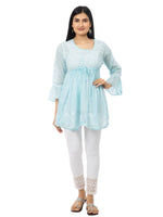 Load image into Gallery viewer, Seva Chikan Hand Embroidered Sky Blue Cotton Lucknowi Chikan Top-SCL2197