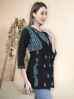Load image into Gallery viewer, Seva Chikan Hand Embroidered Black Cotton Lucknowi Chikankari Top