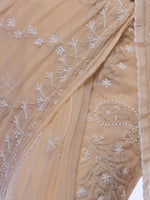 Load image into Gallery viewer, Seva Chikan Hand Embroidered Fawn Georgette Lucknowi Saree-SCL0373