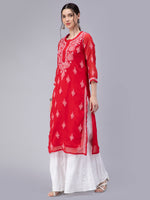 Load image into Gallery viewer, Seva Chikan Hand Embroidered Georgette Chikankari Kurta With Matching Slip