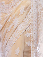 Load image into Gallery viewer, Seva Chikan Hand Embroidered Fawn Georgette Lucknowi Saree-SCL0374