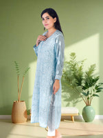 Load image into Gallery viewer, Seva Chikan Hand Embroidered Sky blue Faux Georgette Lucknowi Chikan Kurti SCL1320