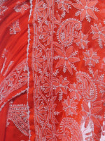 Load image into Gallery viewer, Seva Chikan Hand Embroidered Orange Georgette Lucknowi Saree-SCL0375