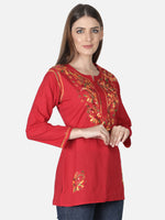 Load image into Gallery viewer, Seva Chikan Hand Embroidered Cotton Lucknowi Chikan Short Top