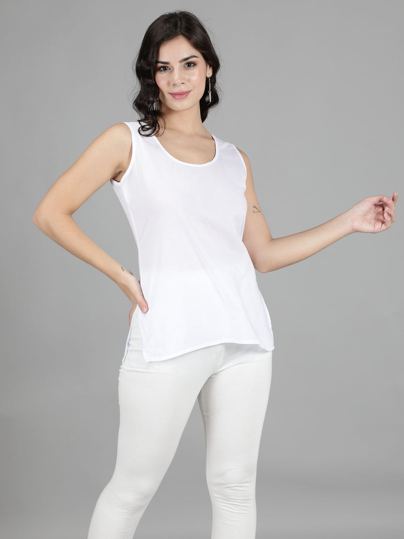 Seva Chikan White Cotton Short Slip- SCL5000
