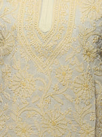 Load image into Gallery viewer, Seva Chikan Hand Embroidered Yellow Cotton Lucknowi Chikan Kurti-SCL0320