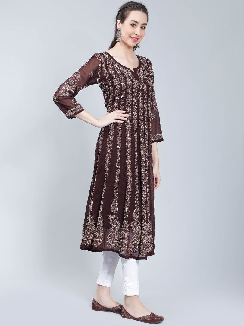 Seva Chikan Hand Embroidered Georgette Lucknowi Chikankari Anarkali