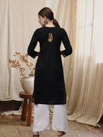 Load image into Gallery viewer, Seva Chikan Hand Embroidered Black Cotton Lucknowi Chikankari Kurta-4626