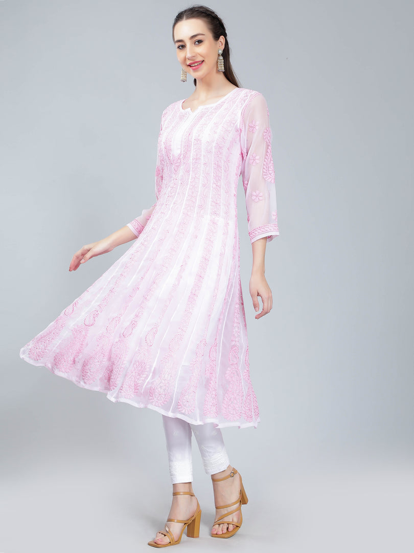 Seva Chikan Hand Embroidered Georgette Lucknowi Chikankari Anarkali