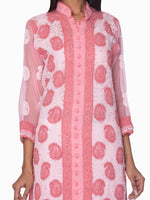 Load image into Gallery viewer, Seva Chikan Hand Embroidered Peach Faux Georgette Lucknowi Chikan Front Open Kurta-SCL0890