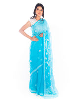 Load image into Gallery viewer, Seva Chikan Hand Embroidered Blue Georgette Lucknowi Saree-SCL1168