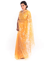 Load image into Gallery viewer, Seva Chikan Hand Embroidered Mustard Georgette Lucknowi Saree-SCL1170
