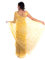 Load image into Gallery viewer, Seva Chikan Hand Embroidered Yellow Georgette Lucknowi Saree-SCL1173