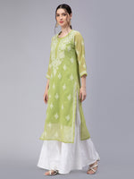 Load image into Gallery viewer, Seva Chikan Hand Embroidered Georgette Chikankari Kurta With Matching Slip