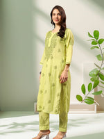 Load image into Gallery viewer, Seva Chikan Hand Embroidered Cotton Lucknowi Chikankari Kurta Set