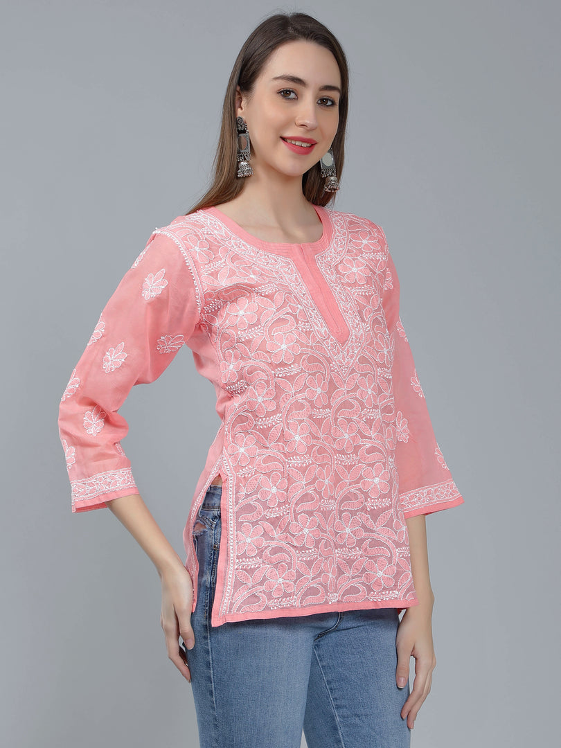 Seva Chikan Hand Embroidered Terivoil Cotton Lucknowi Chikan Top