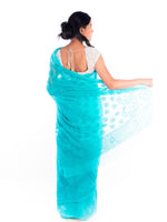 Load image into Gallery viewer, Seva Chikan Hand Embroidered Sea Green Georgette Lucknowi Saree-SCL1179