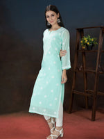 Load image into Gallery viewer, Seva Chikan Hand Embroidered Georgette Chikankari Kurta With Slip