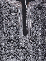Load image into Gallery viewer, Seva Chikan Hand Embroidered Black Georgette Lucknowi Chikankari Short Top SCL1081