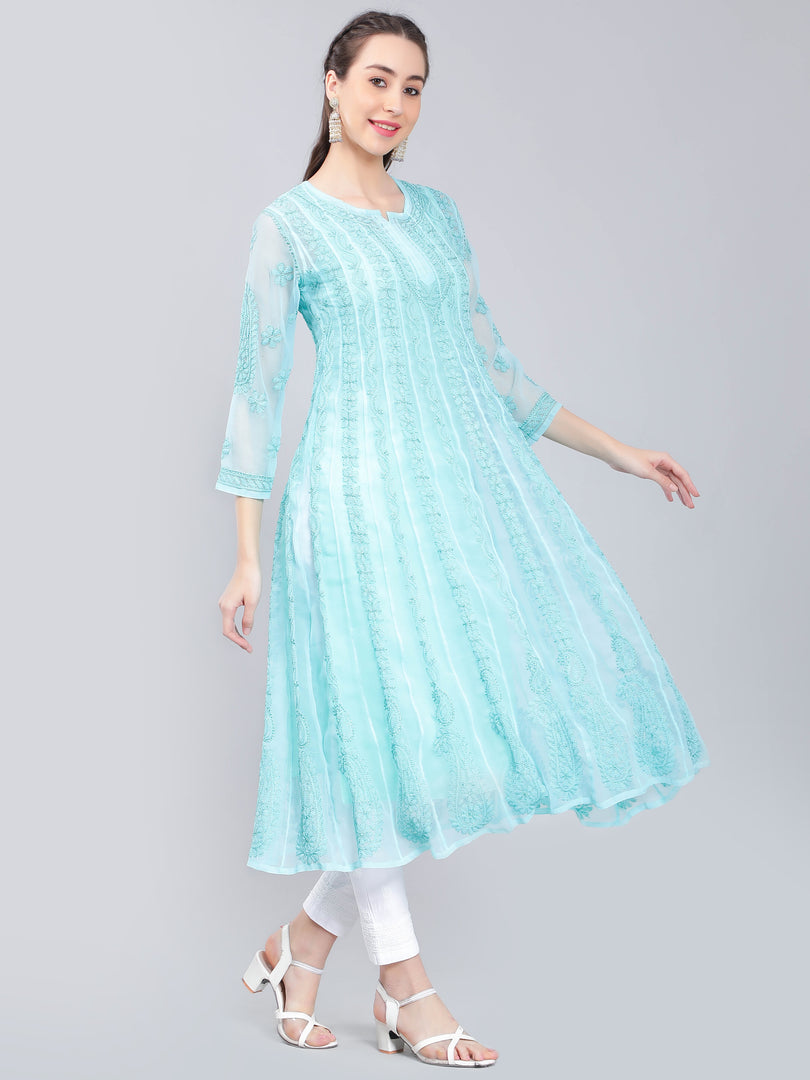 Seva Chikan Hand Embroidered Georgette Lucknowi Chikankari Anarkali