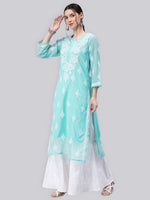 Load image into Gallery viewer, Seva Chikan Hand Embroidered Georgette Chikankari Kurta With Matching Slip