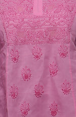 Load image into Gallery viewer, Seva Chikan Hand Embroidered Pink Cotton Lucknowi Chikankari Short Top-SCL0325