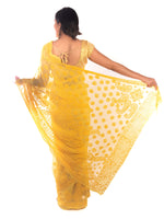 Load image into Gallery viewer, Seva Chikan Hand Embroidered Yellow Georgette Lucknowi Saree-SCL1182