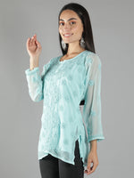 Load image into Gallery viewer, Seva Chikan Hand Embroidered  Georgette Lucknowi Chikan Top With Slip