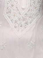 Load image into Gallery viewer, Seva Chikan Hand Embroidered White Pure Georgette Lucknowi Chikan Kurti With Muqaish Work-SCL0626