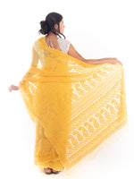 Load image into Gallery viewer, Seva Chikan Hand Embroidered Yellow Georgette Lucknowi Saree-SCL1188